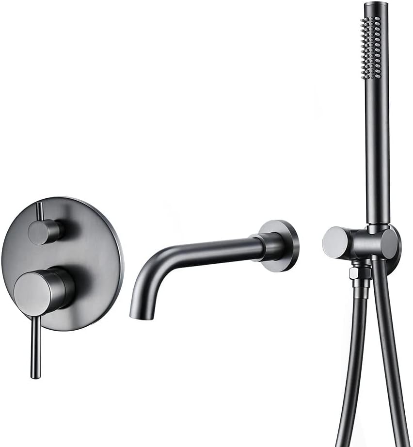 Bathtub Shower Faucet Set, Bath Mixer Taps with Shower Waterfall, Brass Shower Head Hand Sprayer 2 Ways Hot and Cold Mixing Tap Bathroom Sink Taps Shower Set, Grey