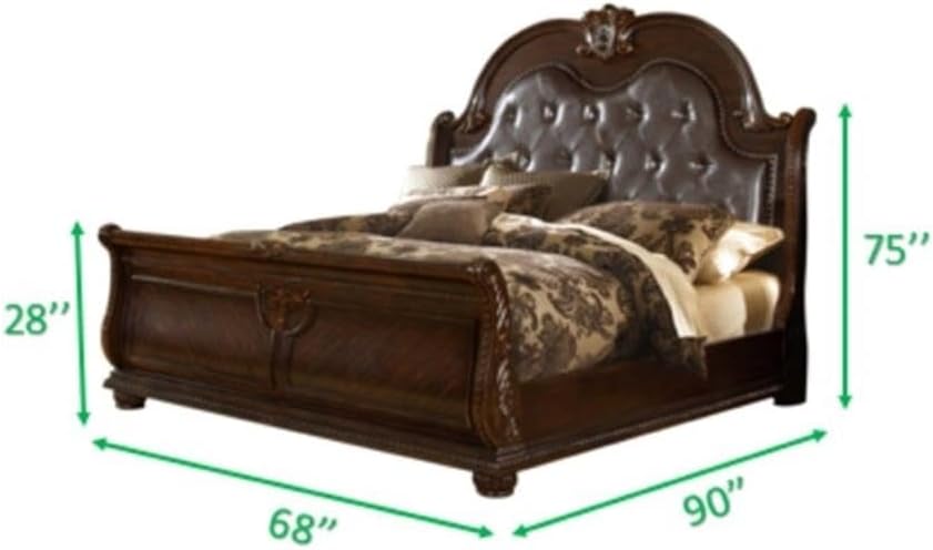 Roma Traditional Style Queen 4 Pc Bedroom Set Made with Wood in Dark Walnut
