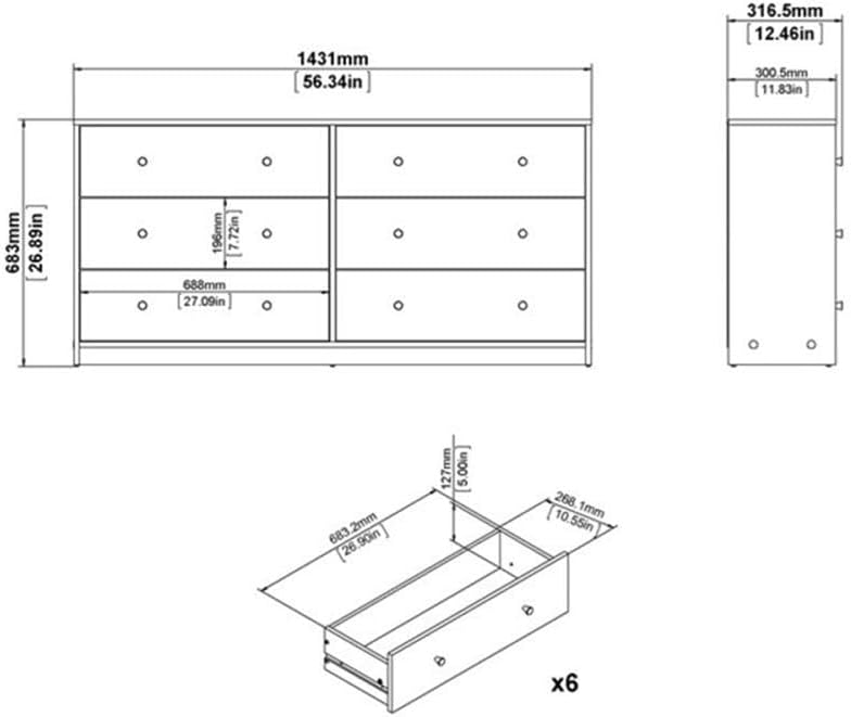 Home Square 2 Piece Set with 3 Drawer Chest and 6 Drawer Double Dresser in Black
