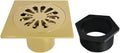 Sunburst 4' Brass Square Grid Shower Drain with Hair Strainer, Brushed Brass