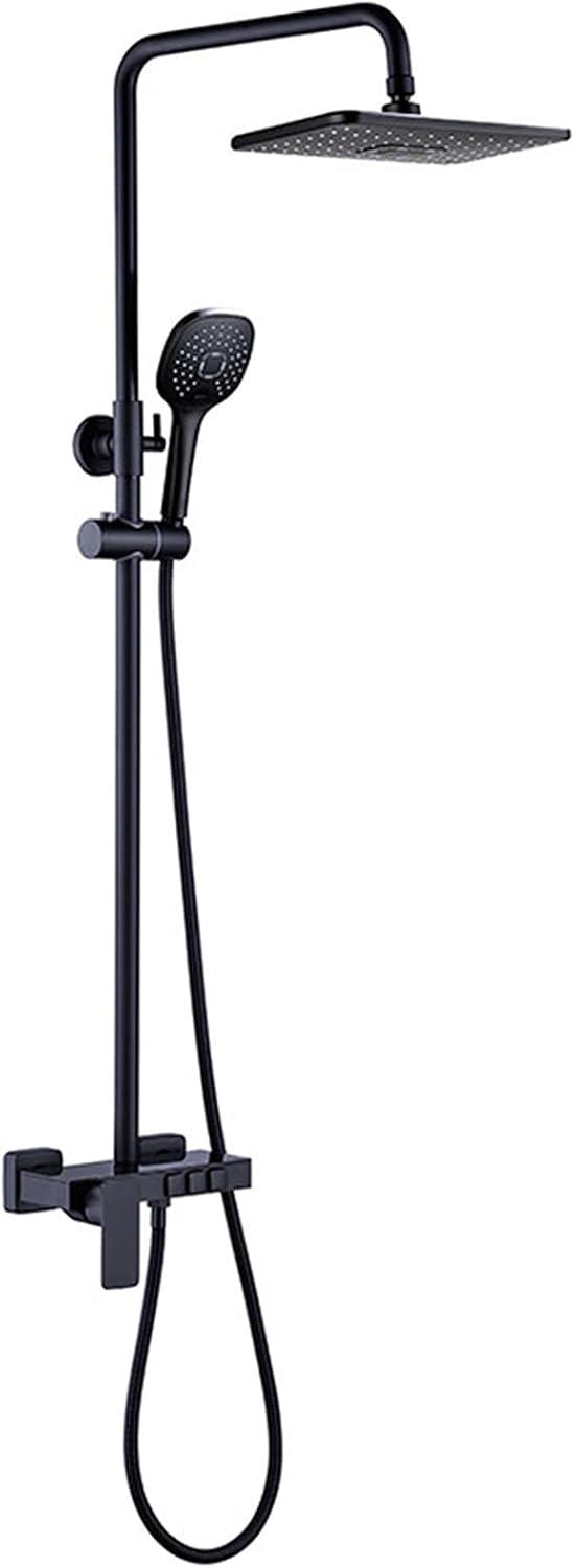 Shower Fixtures Brass Shower Faucets Sets Wall Mount 3 Function Exposed Shower System Complete Set with High Pressure Shower Head (Color : Black)