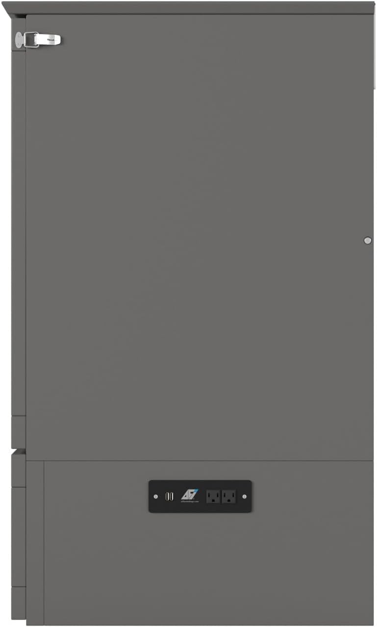 AFI Hamilton Queen Murphy Bed Chest with Mattress, Storage, and Built-in Charger in Grey
