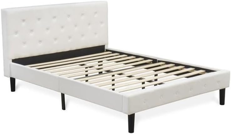East West Furniture NL19Q-1HA12 2 Piece Bedroom Set - Button tufted Queen Size Bed - Linen white Velvet Fabric Upholstered Headboard and a Clover Green Finish Nightstand