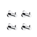 Polished Chrome Bathroom Accessories - Towel Rack, Soap Dish, Toilet Brush & Robe Hook - Modern Wall-Mounted Restrooms(4 Pcs Single Hooks)