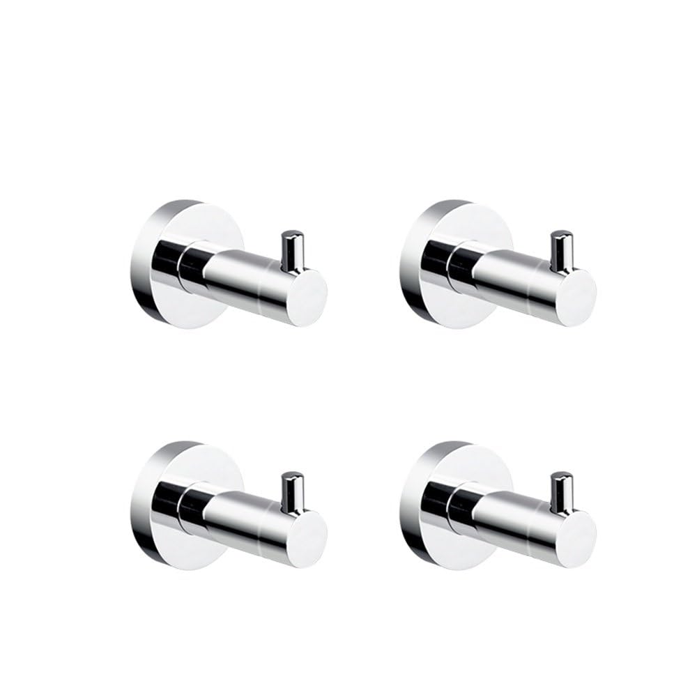 Polished Chrome Bathroom Accessories - Towel Rack, Soap Dish, Toilet Brush & Robe Hook - Modern Wall-Mounted Restrooms(4 Pcs Single Hooks)