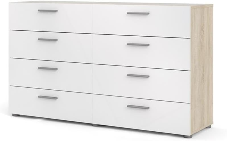 Home Square Contemporary 3 Piece Bedroom Set with Two Nightstands and 8 Drawer Double Dresser in Oak and White Gloss