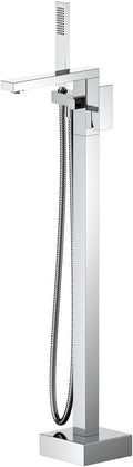 KIBI Freestanding Bathtub Faucet with Hand Shower, Floor Mounted Tub Filler – Single Handle Solid Brass Bathroom Faucet with Ceramic Cartridge & Stainless Steel Hose, Chrome Finish (KTF302CH)