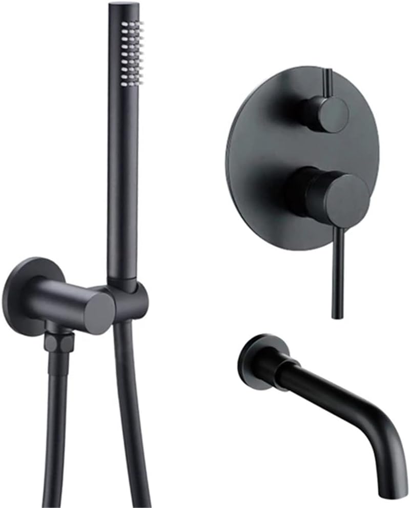 Bathtub Shower Faucet Set, Bath Mixer Taps with Shower Waterfall, Brass Shower Head Hand Sprayer 2 Ways Hot and Cold Mixing Tap Bathroom Sink Taps Shower Set,Black