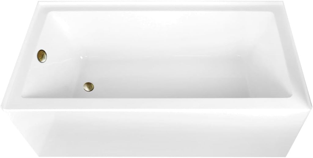 Aqua Eden CVTAP663222L3 66' Acrylic Rectangular 3-Wall Alcove Tub, Left Hand Drain, Glossy White/Antique Brass