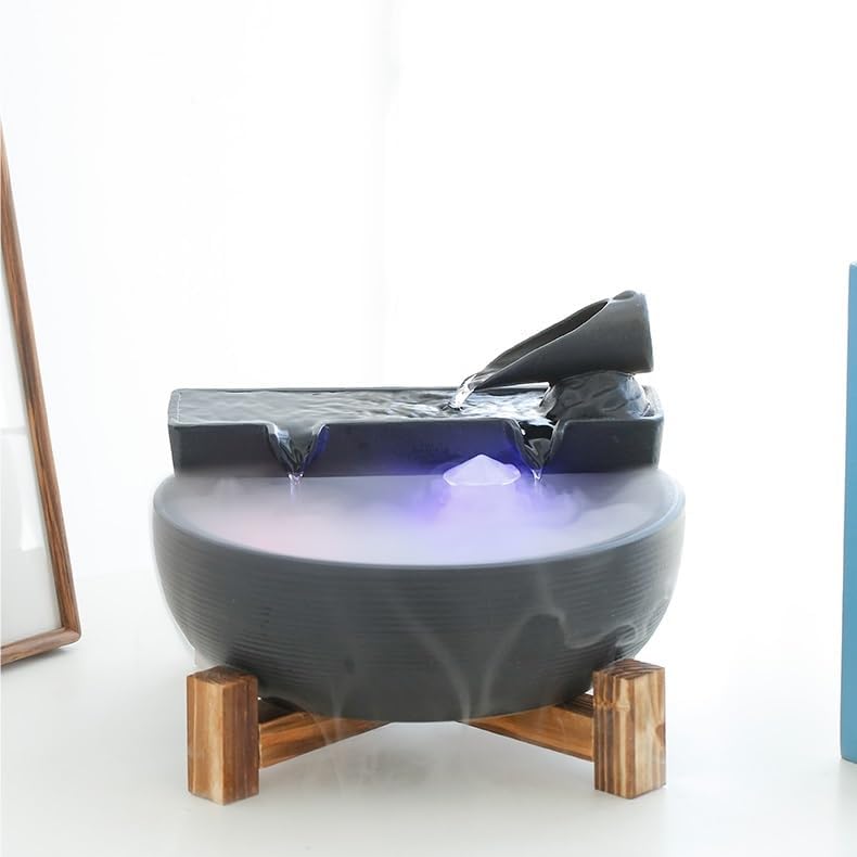 GUERNSEY Tabletop Fountain Tabletop Fountain Chinese Simple Desktop Water Ornaments Fountain Humidifier Living Room Tea Table Office Decorations Indoor Fountain(White)