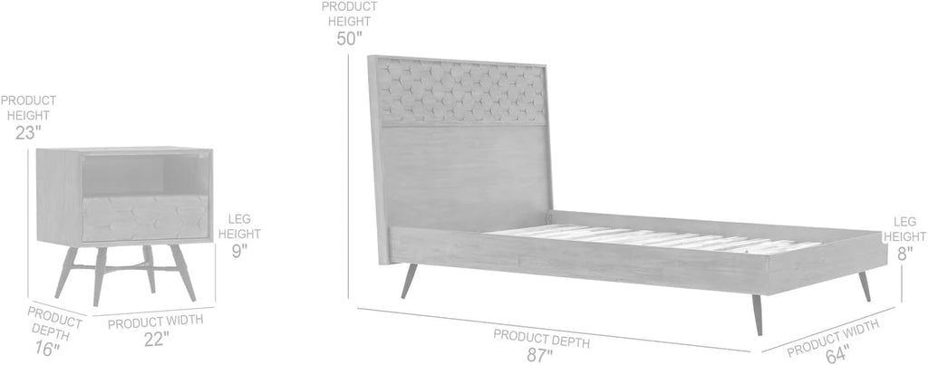 Armen Living Makena 3 Piece Queen Bedroom Set in Grey Acacia Wood