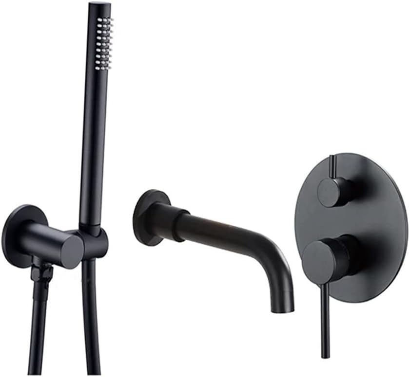 Bathtub Faucet with Shower, Tub Taps Hot and Cold Bathroom Faucet Brushed Brass Shower Faucet Diverter, with Wall Mount Spout Handheld Hose Bathtub Filler Mixer Tap Set,Black