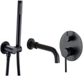 Bathtub Faucet with Shower, Tub Taps Hot and Cold Bathroom Faucet Brushed Brass Shower Faucet Diverter, with Wall Mount Spout Handheld Hose Bathtub Filler Mixer Tap Set,Black
