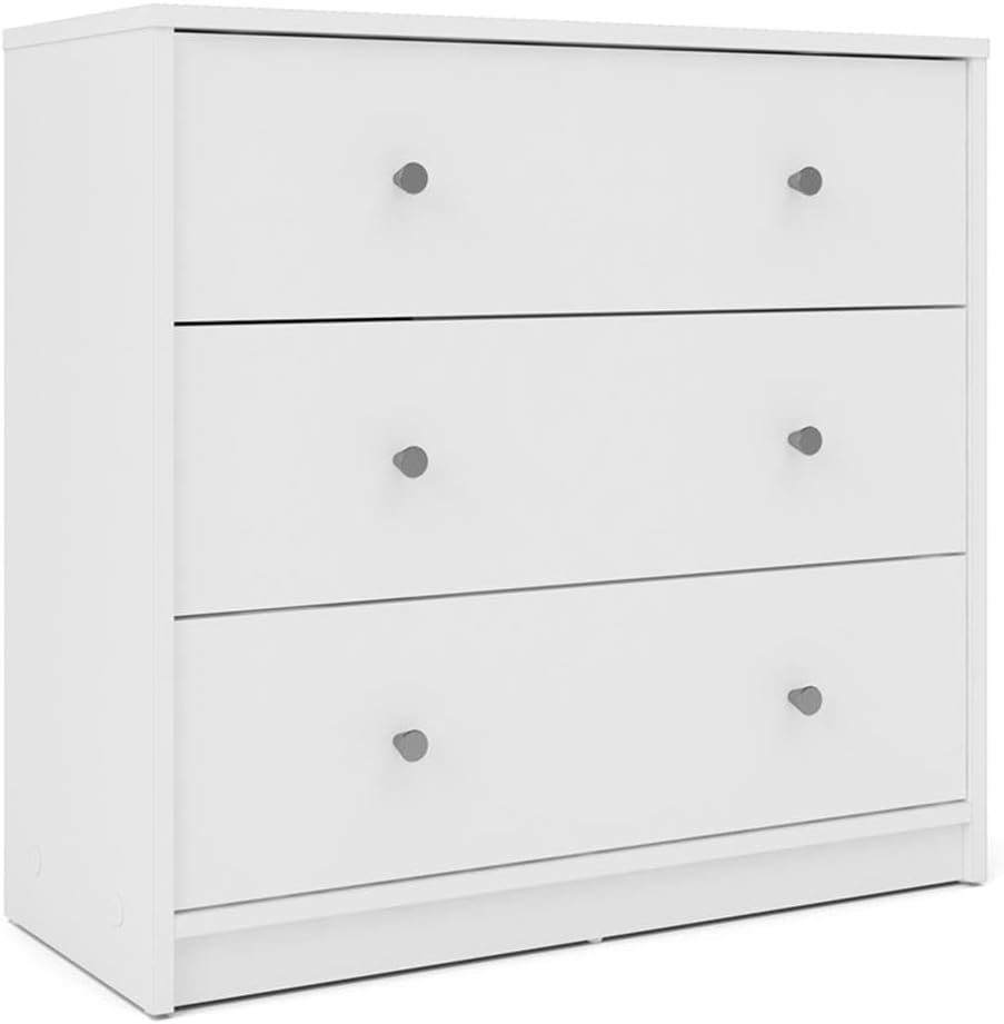 Pemberly Row Set of 3 Wood Double Dresser and Chest and Nightstand in White