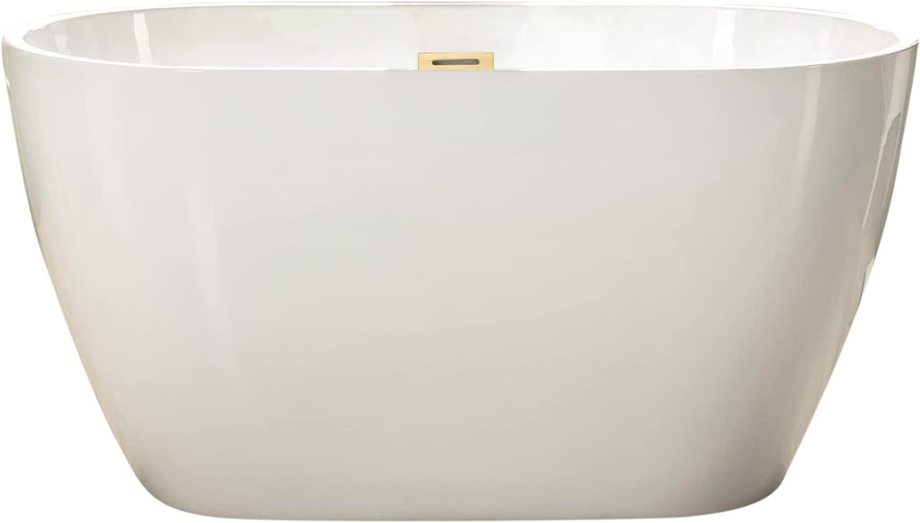WOODBRIDGE 48' Acrylic Freestanding Bathtub Contemporary Soaking Tub, White Acrylic(Brushed Golden Drain/Overflow),BTA1703-BG-Drain&O
