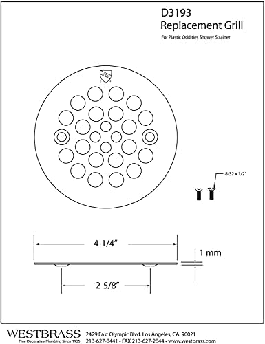 Westbrass D3193-100-12 4-1/4' OD Brass Shower Strainer Grid Drain Cover, Oil Rubbed Bronze (100-Pack)