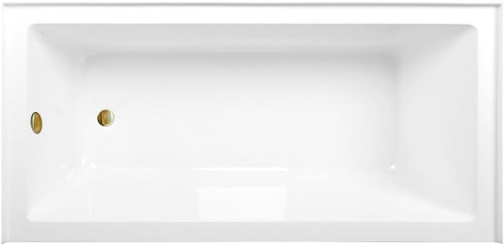 Aqua Eden CVTAP663222L7 66' Acrylic Rectangular 3-Wall Alcove Tub, Left Hand Drain, Glossy White/Brushed Brass