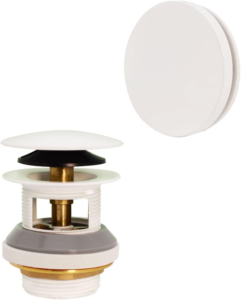 Westbrass D980LTBAA-50 1-1/2' NPSM Integrated Overflow Drain Trim Kit with Illusionary No-Hole Overflow and ABS Adapter, Brass, White