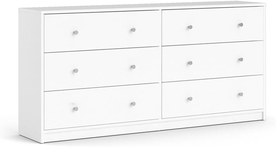 Pemberly Row Set of 3 Wood Double Dresser and Chest and Nightstand in White