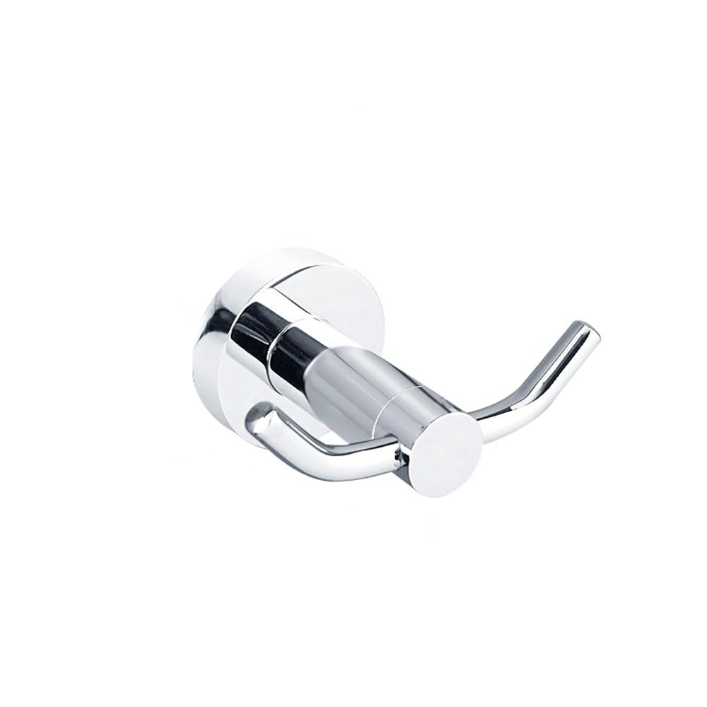 Polished Chrome Bathroom Accessories - Towel Rack, Soap Dish, Toilet Brush & Robe Hook - Modern Wall-Mounted Restrooms(Double Robe Hook a)