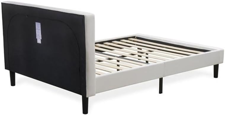 East West Furniture NL19Q-2HI14 3 Piece Bed Set - Button Tufted Platform Bed - Linen white Velvet Fabric Upholstered Headboard and an Urban Gray Finish Nightstand