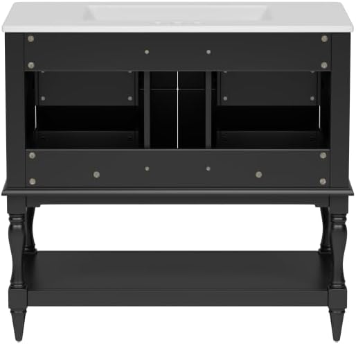 36 Inch Bathroom Vanity with Undermount Ceramic Sink, Free Standing Cabinet with 4 Drawers, Solid Wood Frame Modern Storage Set, Complete Single Basin Vanity for Bathroom (Black)