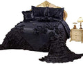 OctoRose Royalty Oversized Black Wedding Bedding Bedspread | Cute Bed Set for Queen Size (102x110) | 5-Piece Set with 2 Pillow Sham, 1 Square Pillow, and 1 Neck Roll