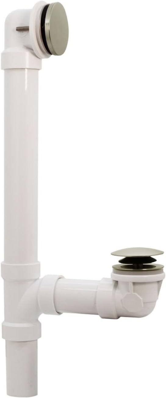 Westbrass 493244H-07 14' SCH. 40 PVC Bath Waste & Overflow Assembly with Illusionary Faceplate and Tip-Toe Drain Plug, Satin Nickel (4-Pack)