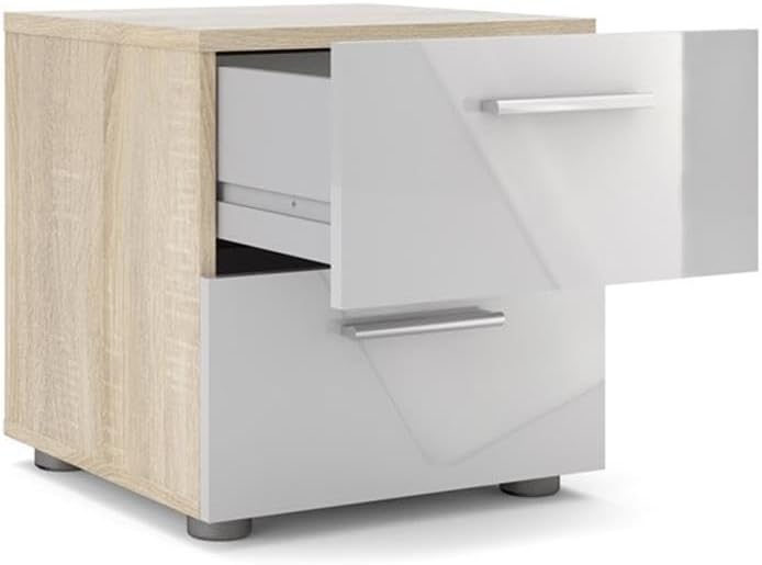 Home Square Contemporary 3 Piece Bedroom Set with Two Nightstands and 8 Drawer Double Dresser in Oak and White Gloss