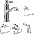 Moen Dartmoor Chrome Bathroom Set - Single Handle Sink Faucet 6803 with 24-Inch Towel Bar, Toilet Paper Holder, Robe Hook, and Towel Ring