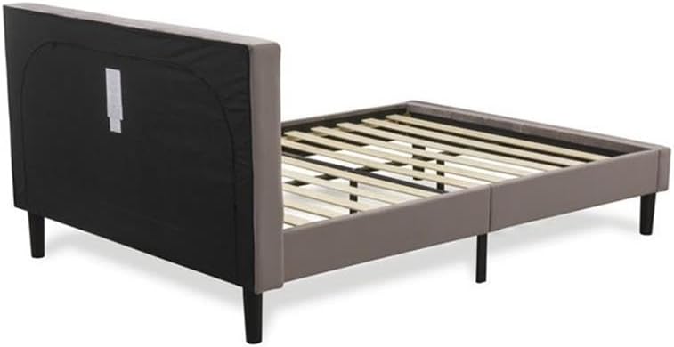 East West Furniture NL14Q-1DE07 2 Piece Queen Size Bedroom Set - Button Tufted Bed frame - Brown Taupe Velvet Fabric Upholstered Headboard and a Distressed Jacobean Finish Nightstand