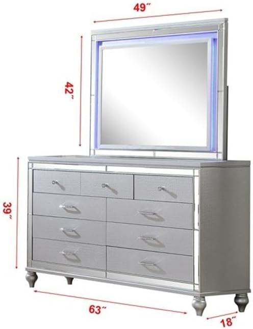 Sterling Queen 4 PC LED Bedroom Set Made with Wood in Silver Color