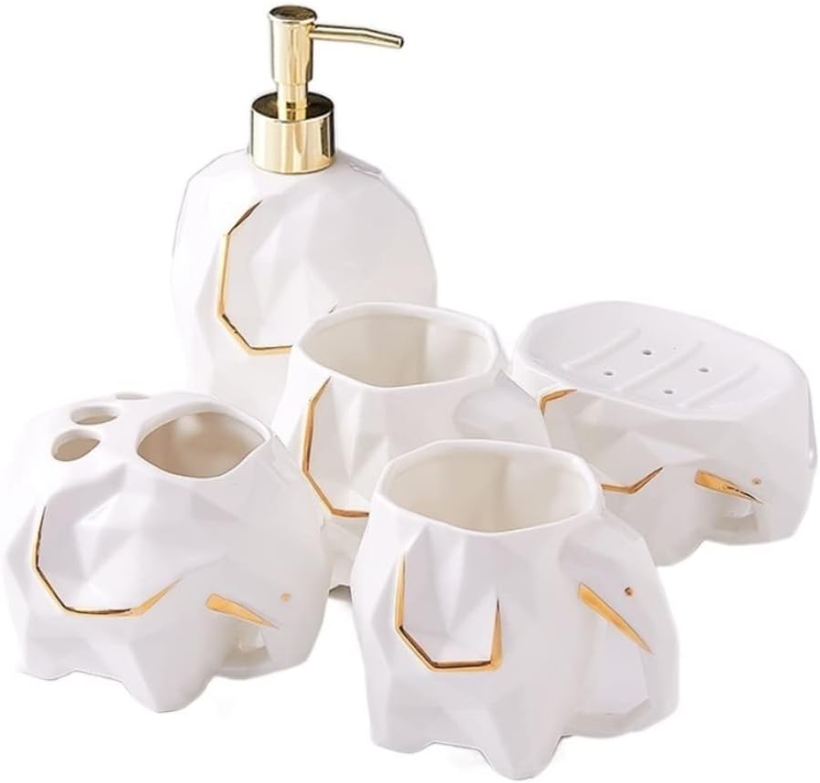 Bathroom Accessory Set Bathroom Accessories Set Bathroom Accessory Set Geometric Cute Elephant Soap Dispenser for Liquid Soap Or Lotion Bath Accessory Set (White)