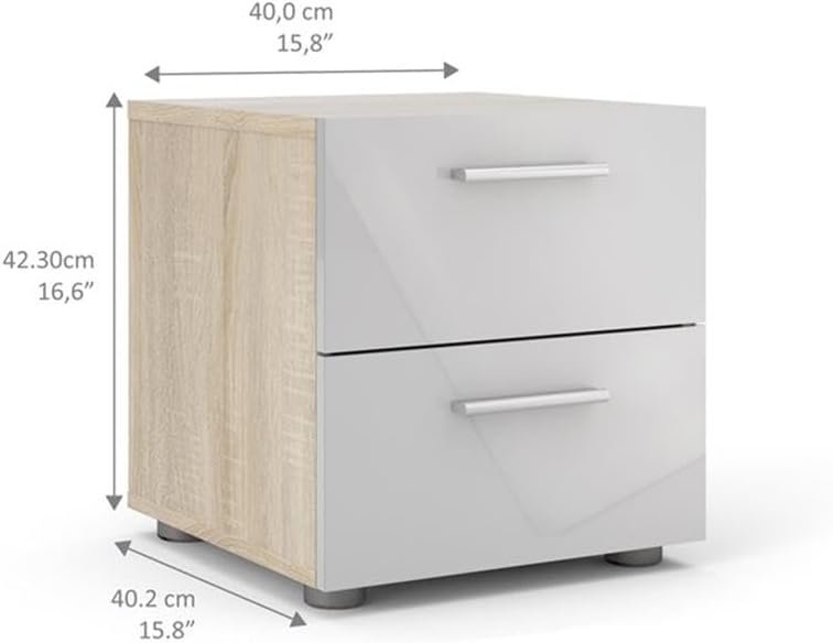 Home Square Contemporary Style 4 Piece Bedroom Set with Two Nightstands, 8 Drawer Double Dresser and 4 Drawer Chest in Oak and White Gloss