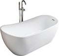 WOODBRIDGE 67' Acrylic Freestanding Bathtub Contemporary Soaking White Tub with Brushed Nickel Overflow and Drain,B-0001-BN