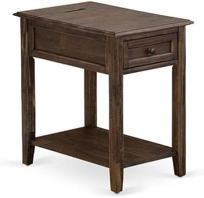 East West Furniture NL14Q-1DE07 2 Piece Queen Size Bedroom Set - Button Tufted Bed frame - Brown Taupe Velvet Fabric Upholstered Headboard and a Distressed Jacobean Finish Nightstand