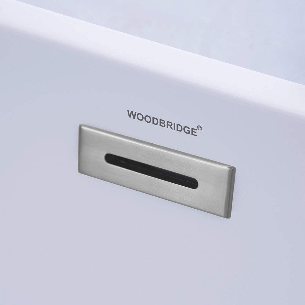 WOODBRIDGE 59' Acrylic Freestanding Bathtub Contemporary Soaking White Tub with Chrome Overflow and Drain