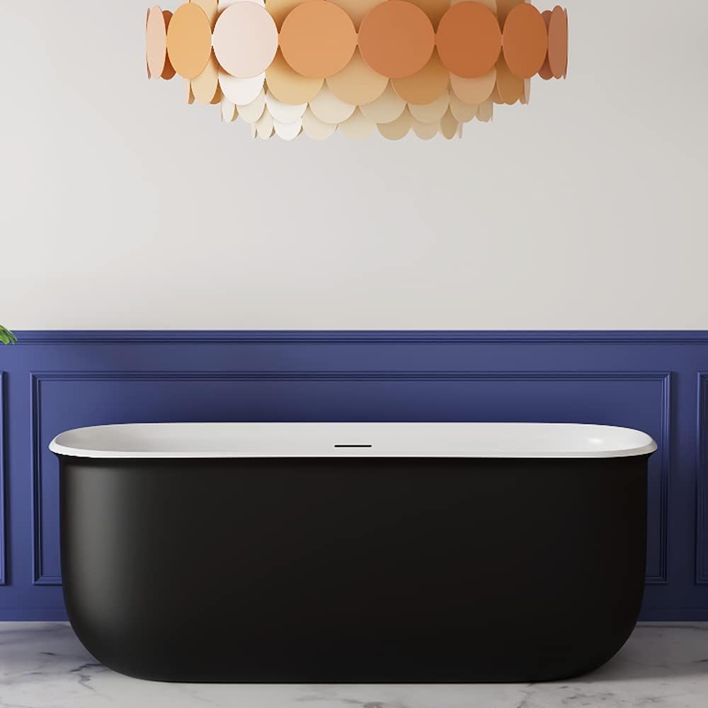 59' Lucite Acrylic Freestanding Bathtub, Rectangular Shape Contemporary Soaking Tub with Toe-tap Chrome Center Drain, Slotted Overflow, cUPC Certified, Matte Black