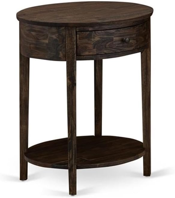 East West Furniture NL14Q-2HI07 3 Piece Bedroom Set - Button Tufted Wooden Bed - Brown Taupe Velvet Fabric Upholstered Headboard and a Distressed Jacobean Finish Nightstand