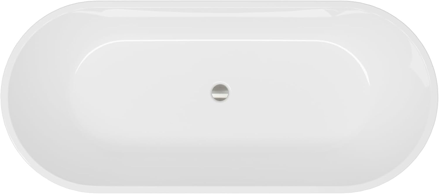FerdY 67' Bali Elite Acrylic Freestanding Bathtub, Gracefully Shaped Freestanding Soaking Bathtub, Toe-Tap Brushed Nickel Drain and Minimalist Linear Design Overflow Included, cUPC Certified