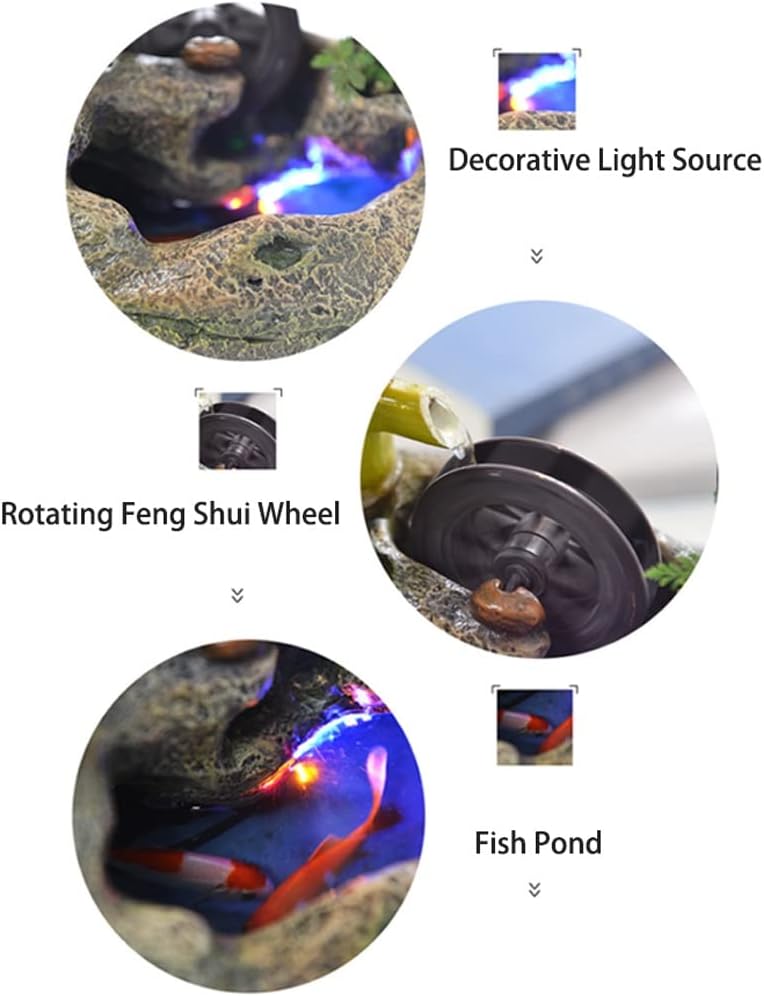 Desktop Fountain Office Indoor Tabletop Fountain with LED Lights & Automatic Pump Waterfall Feature for Home Office Bedroom Desk Decoration Home Decor Housewarming(A)