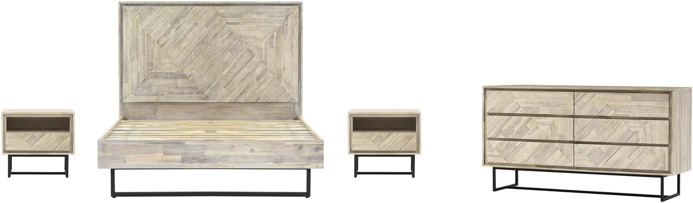 Armen Living Peridot 4 Piece Queen Bedroom Set in Natural Acacia Wood