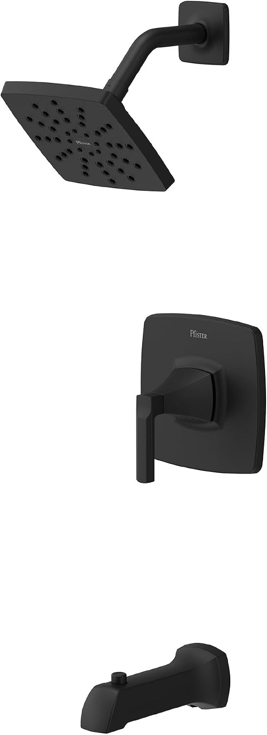 Pfister Vaneri Tub and Shower Trim Kit with Valve and Cartridge Included 1-Handle Rain Shower Head with Tub Spout Matte Black Finish Water-Efficient Model 8P8WS2VRISBB