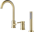 Bath Mixer Tap with Shower Attachment, 3-Hole Bathtub Tap Shower Head and Hose Set for Bath Taps Brushed Gold,A