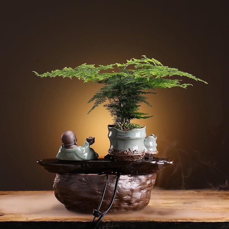 GUERNSEY Tabletop Fountain Tabletop Fountain Chinese Ceramic Water Fountain Feng Shui Wheel Ornaments Home Living Room Humidification Accessories Indoor Fountain