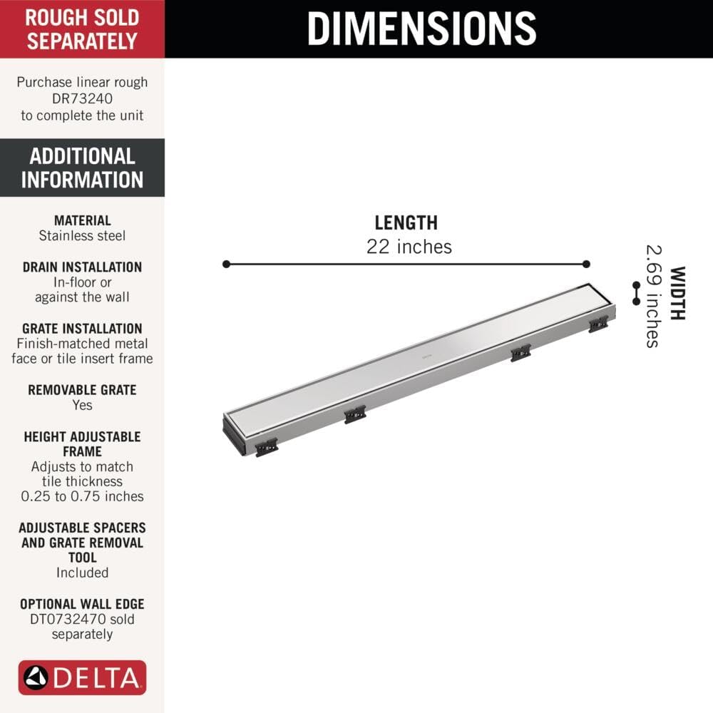 Delta Faucet 24-Inch Reversible Linear Shower Drain Trim in Chrome