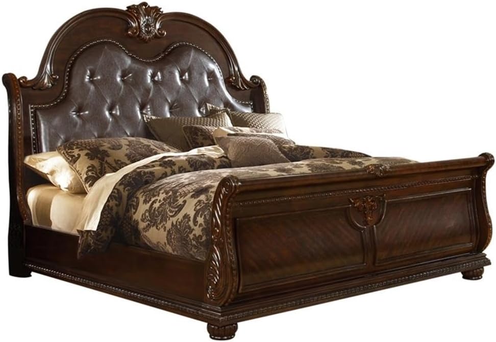 Roma Traditional Style Queen 4 Pc Bedroom Set Made with Wood in Dark Walnut