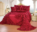 OctoRose Royalty Oversized Bright Red Wedding Bedding Bedspread | Cute Bed Set for Queen Size (102x110) | 5-Piece Set with 2 Pillow Sham, 1 Square Pillow, & 1 Neck Roll