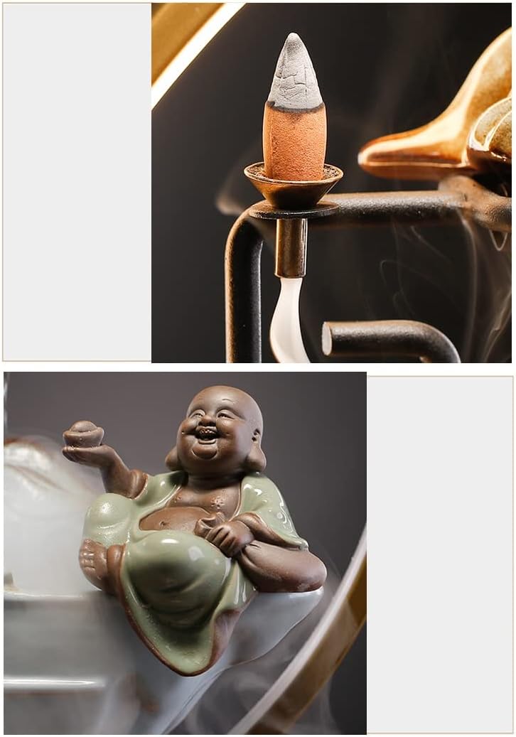 HIHELO Desktop Fountain Tabletop Fountain Ceramic Lucky Flowing Water Ornament Desktop Circulation Fountain Office Desktop Decoration Water Fountain Outdoor (Color : B)