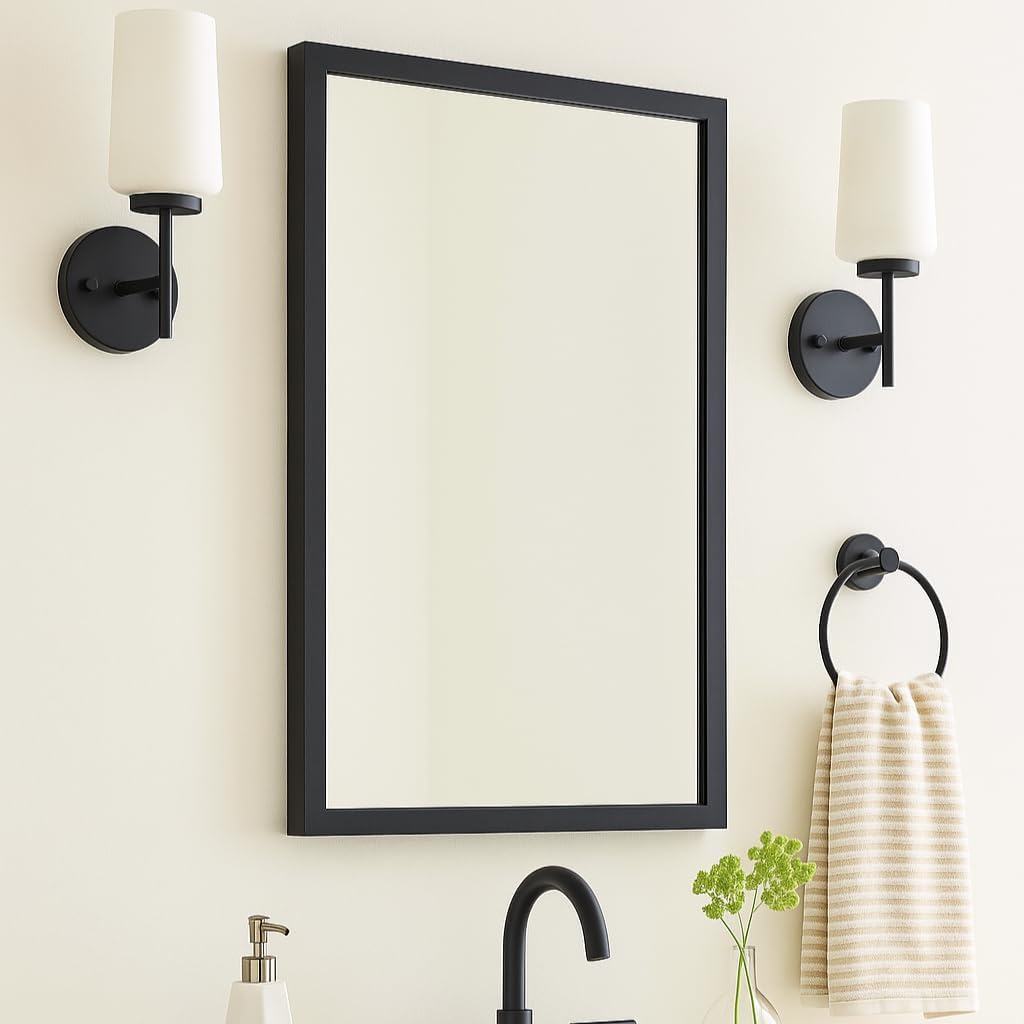 TEHOME Black Recessed Bathroom Medicine Cabinet with Mirror Squared Corner Rectangle Metal Framed Medicine Cabinet with Beveled Mirror 20x30''